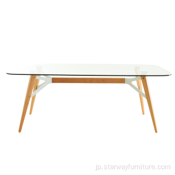 モダンな長方形の木とガラスのダイニングテーブル